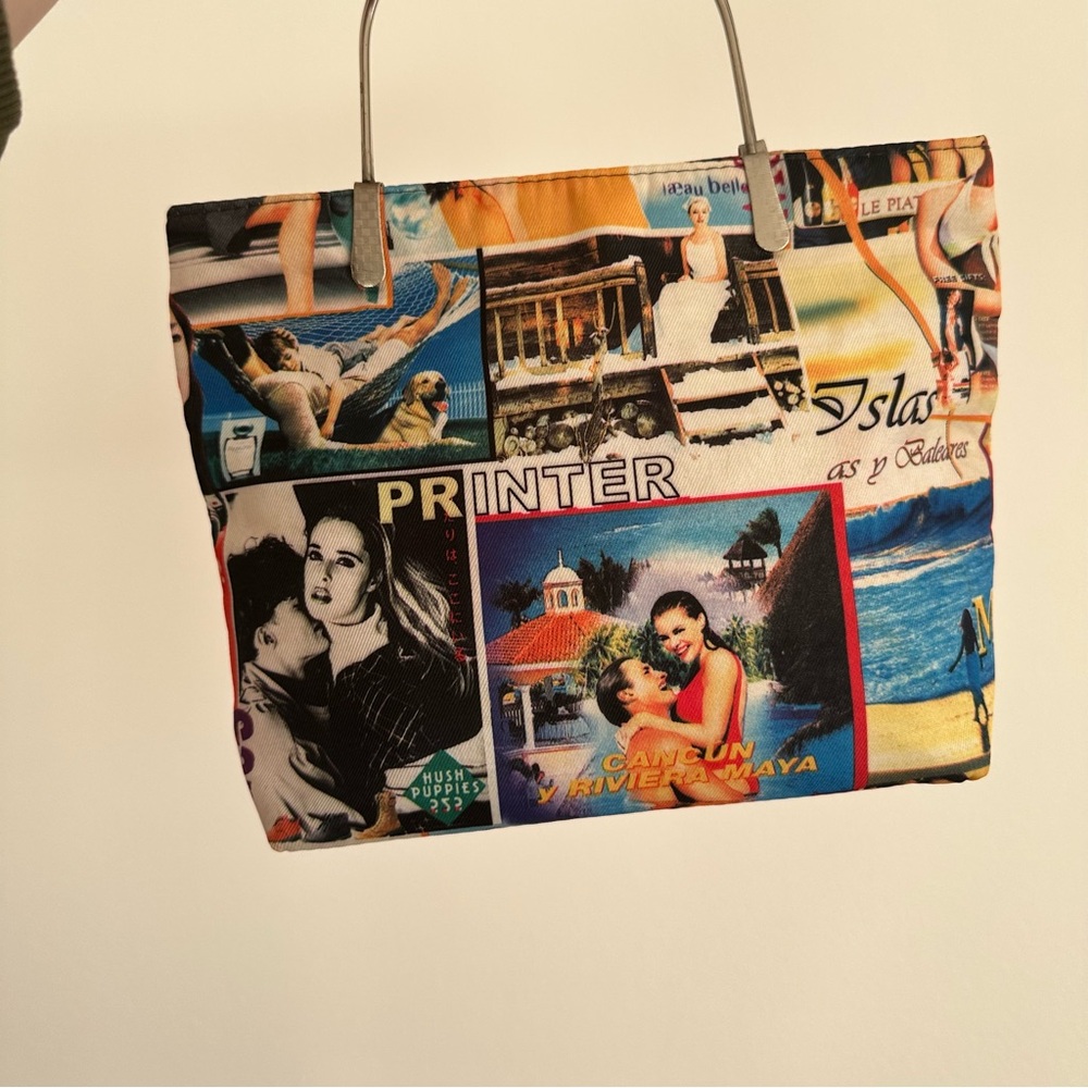 Vintage Magazine Collage Shoulder Hand Bag Purse Multi Colored